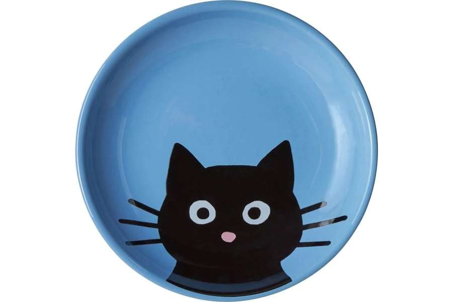 frisco cat face non skid ceramic cat dish blue