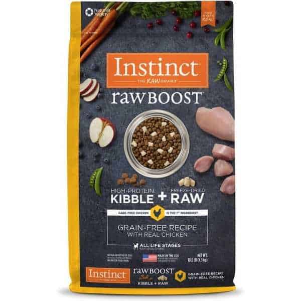 instinct raw boost grain free recipe with real chicken freeze dried raw pieces dry dog food